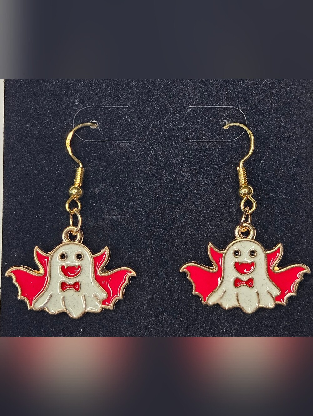 Handcrafted Halloween Ghost Bat Earrings | Lightweight Enamel Charm Earrings